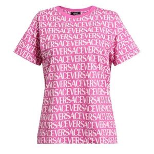 NWT Versace Logo Print cotton tee shirt choose Pink size 38 or Black size 40